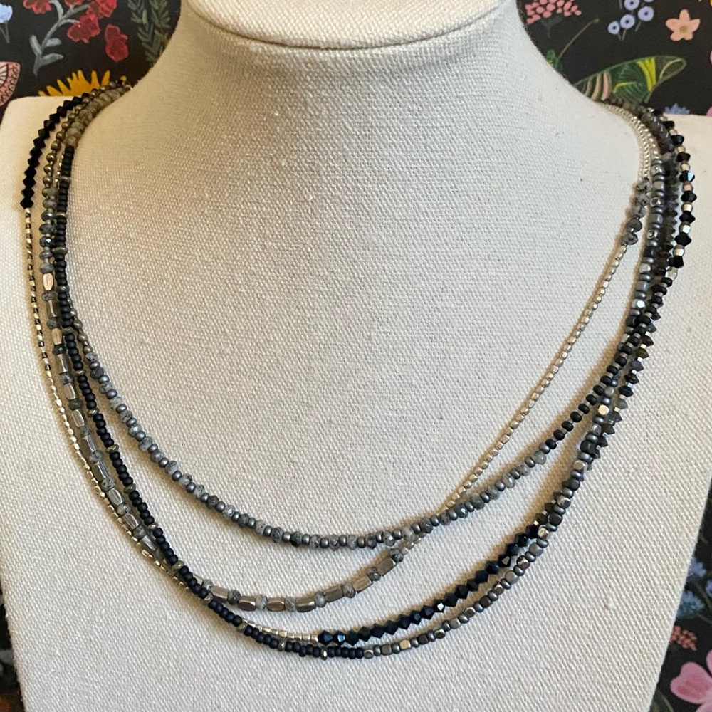 Sundance Catalog Elegant Multi-Strand Black and Silver Necklace